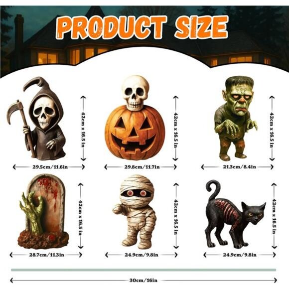 6 Pack Halloween Yard Signs, 3D Printed Large Halloween Yard Decorations - Picture 2 of 7